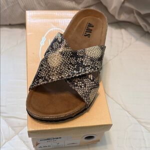 AMS Snake-Print Crisscross Slide Sandal - Brown/Black